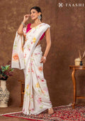 Off White Floral Printed Crepe Saree - Taashi