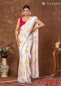 Off White Floral Printed Crepe Saree - Taashi
