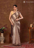 Brown Box Pattern Printed Chanderi Saree - Taashi