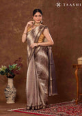 Brown Box Pattern Printed Chanderi Saree - Taashi