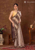 Brown Box Pattern Printed Chanderi Saree - Taashi