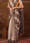 Brown Box Pattern Printed Chanderi Saree - Taashi