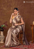 Brown Box Pattern Printed Chanderi Saree - Taashi