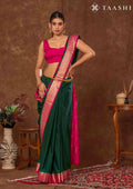 Dark Green Crepe Saree With Zari Border - Taashi