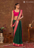 Dark Green Crepe Saree With Zari Border - Taashi