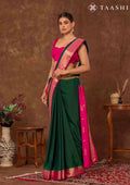Dark Green Crepe Saree With Zari Border - Taashi