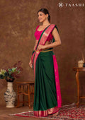 Dark Green Crepe Saree With Zari Border - Taashi