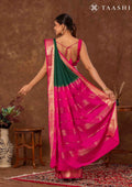 Dark Green Crepe Saree With Zari Border - Taashi