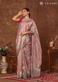 Dusty Pink Pichwai Painting InspiRed Printed Tissue Organza Saree - Taashi