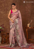 Dusty Pink Pichwai Painting InspiRed Printed Tissue Organza Saree - Taashi