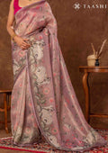 Dusty Pink Pichwai Painting InspiRed Printed Tissue Organza Saree - Taashi