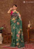 Green Floral Printed Tissue Organza Saree - Taashi