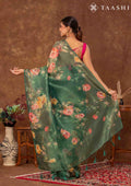 Green Floral Printed Tissue Organza Saree - Taashi