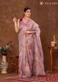 Pastel Pink Floral Printed Tissue Organza Saree - Taashi