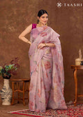 Pastel Pink Floral Printed Tissue Organza Saree - Taashi
