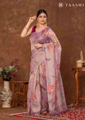 Pastel Pink Floral Printed Tissue Organza Saree - Taashi