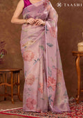 Pastel Pink Floral Printed Tissue Organza Saree - Taashi