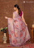 Pastel Pink Floral Printed Tissue Organza Saree - Taashi