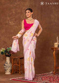 Pastel Pink Floral Printed Crepe Saree - Taashi