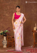 Pastel Pink Floral Printed Crepe Saree - Taashi