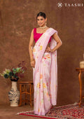 Pastel Pink Floral Printed Crepe Saree - Taashi