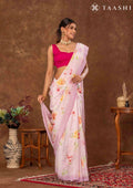 Pastel Pink Floral Printed Crepe Saree - Taashi