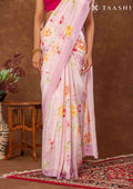 Pastel Pink Floral Printed Crepe Saree - Taashi