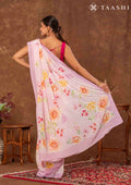Pastel Pink Floral Printed Crepe Saree - Taashi