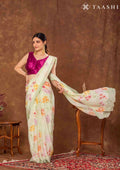 Pastel Green Floral Printed Crepe Saree - Taashi
