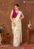 Pastel Green Floral Printed Crepe Saree - Taashi