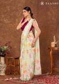 Pastel Green Floral Printed Crepe Saree - Taashi