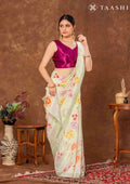 Pastel Green Floral Printed Crepe Saree - Taashi