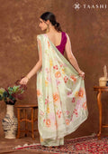 Pastel Green Floral Printed Crepe Saree - Taashi