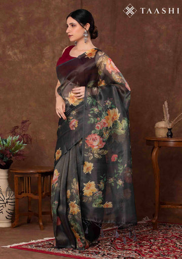 Black Tissue Contemporary Printed Saree