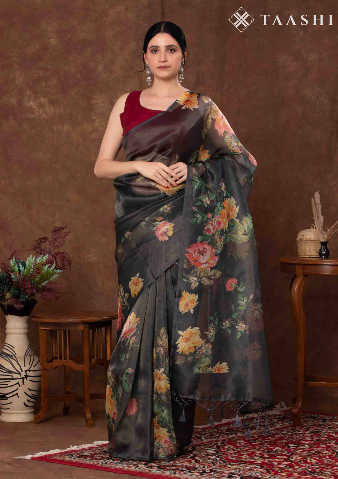 Black Tissue Contemporary Printed Saree