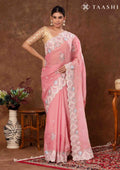 Dusty Pink Floral EmbroideRed Tissue Saree - Taashi