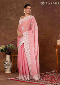 Dusty Pink Floral EmbroideRed Tissue Saree - Taashi