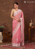 Dusty Pink Floral EmbroideRed Tissue Saree - Taashi