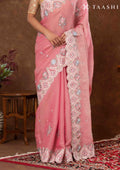 Dusty Pink Floral EmbroideRed Tissue Saree - Taashi