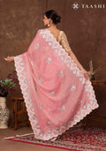 Dusty Pink Floral EmbroideRed Tissue Saree - Taashi