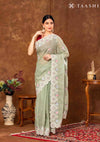 Sage Green Tissue Contemporary Embroidered Saree