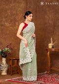 Sage Green Floral EmbroideRed Tissue Saree - Taashi