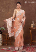 Dusty Orange Floral EmbroideRed Tissue Saree - Taashi
