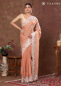 Dusty Orange Floral EmbroideRed Tissue Saree - Taashi