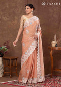 Dusty Orange Floral EmbroideRed Tissue Saree - Taashi