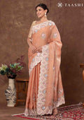 Dusty Orange Floral EmbroideRed Tissue Saree - Taashi
