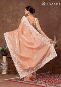 Dusty Orange Floral EmbroideRed Tissue Saree - Taashi