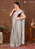 Grey Floral EmbroideRed Tissue Saree - Taashi