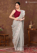 Grey Floral EmbroideRed Tissue Saree - Taashi