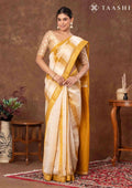 Yellow Box Pattern Printed Chanderi Saree - Taashi